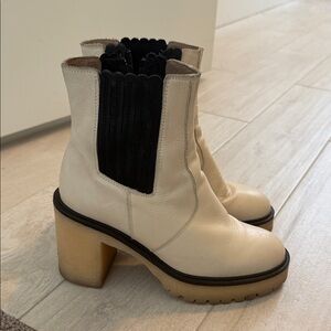 Free People Cream and Black Heeled Boots